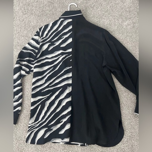 VTG Bob Mackie Wearable Art Womens Silk Button Up Blouse Top Black White Zebra M - Picture 3 of 7